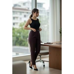 Kemerli Premium Mürdüm Kumaş Pantolon