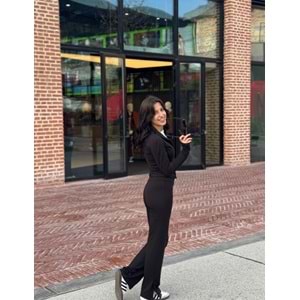 Siyah El Geçirmeli Cepli İspanyol Paça Yırtmaçlı Tayt Hırka Takım