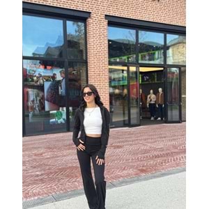 Siyah El Geçirmeli Cepli İspanyol Paça Yırtmaçlı Tayt Hırka Takım