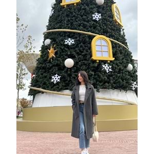 Gri Astarlı Kemer Detay Cepli Kaşe Kaban