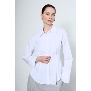 Beyaz Belden Pensli %100 Pamuk Gömlek