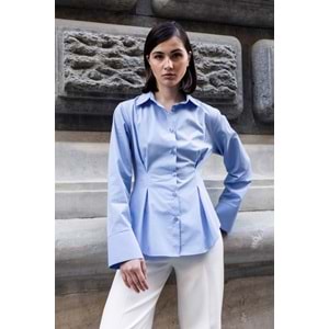 Mavi Belden Pensli %100 Pamuk Gömlek