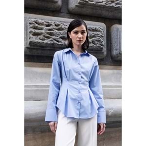 Mavi Belden Pensli %100 Pamuk Gömlek