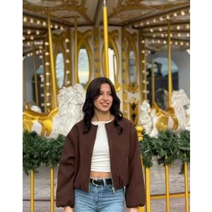 Kahverengi Fermuarlı Bomber Ceket