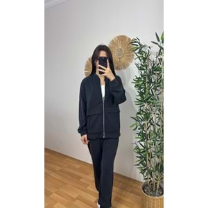 Lacivert Fermuarlı Cep Detay Jogger Oversize Premium Takım