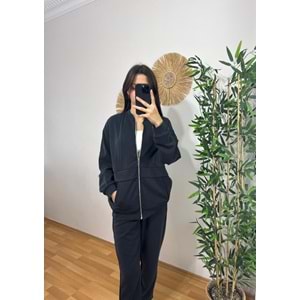 Lacivert Fermuarlı Cep Detay Jogger Oversize Premium Takım