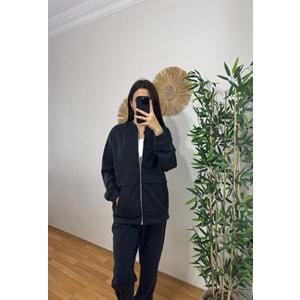 Lacivert Fermuarlı Cep Detay Jogger Oversize Premium Takım