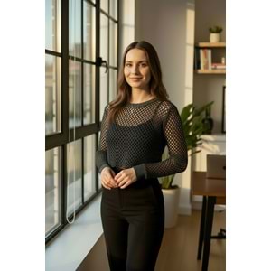 Bisiklet Yaka File Detay Örme Uzun Kollu Koyu Gri Kazak