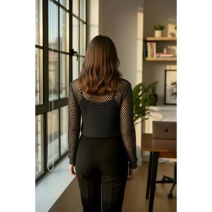 Bisiklet Yaka File Detay Örme Uzun Kollu Koyu Gri Kazak