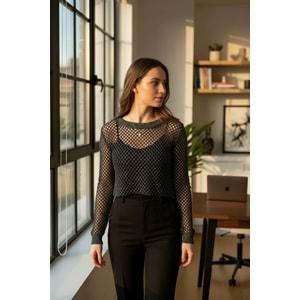 Bisiklet Yaka File Detay Örme Uzun Kollu Koyu Gri Kazak