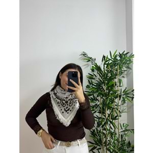 Ekru Desenli Triko Şal