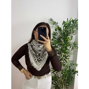Ekru Desenli Triko Şal