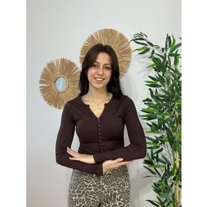 Acı Kahve Bisiklet Yaka Düğmeli Bluz