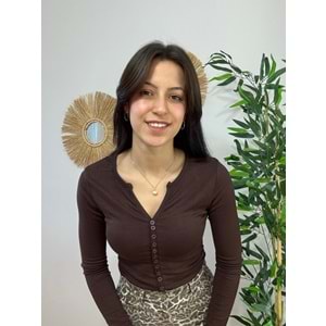 Acı Kahve Bisiklet Yaka Düğmeli Bluz