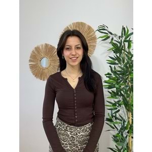 Acı Kahve Bisiklet Yaka Düğmeli Bluz