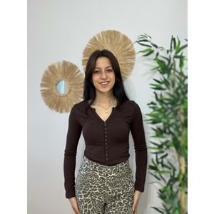 Acı Kahve Bisiklet Yaka Düğmeli Bluz