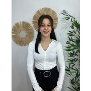 Beyaz Bisiklet Yaka Düğmeli Bluz