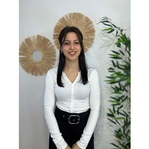 Beyaz Bisiklet Yaka Düğmeli Bluz