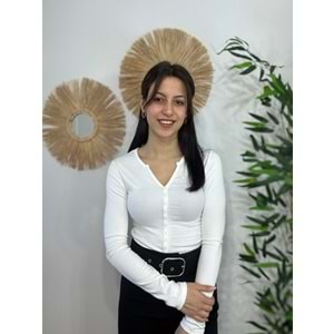 Beyaz Bisiklet Yaka Düğmeli Bluz