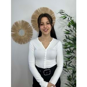 Beyaz Bisiklet Yaka Düğmeli Bluz