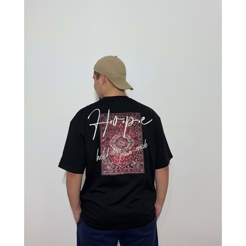 Hope Baskılı Oversize Pamuklu Siyah T-Shirt