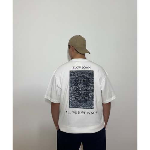 Slow Down Oversize Beyaz T-Shirt