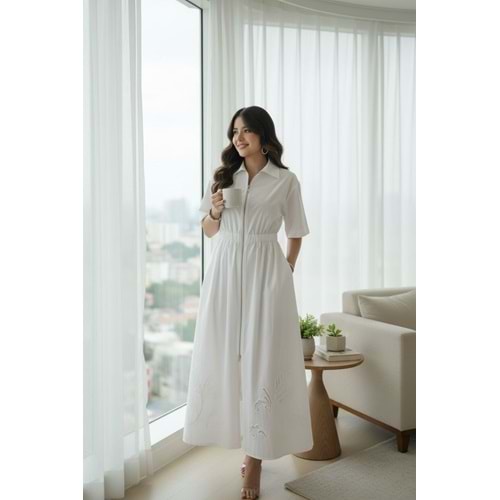 Beyaz Uzun Gömlek Elbise