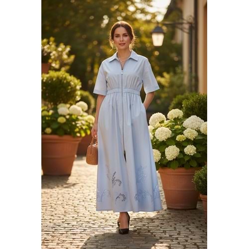 Mavi Uzun Gömlek Elbise