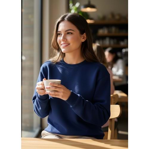 Lacivert Bisiklet Yaka Biyeli Sweatshirt