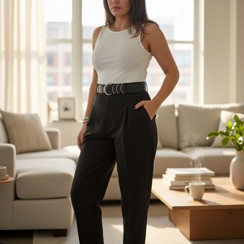 Koyu Kahve Kemerli Pantolon