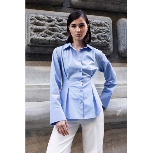 Mavi Belden Pensli %100 Pamuk Gömlek