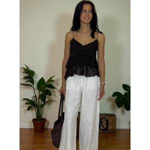 Dantelli Askılı Kahverengi Bluz