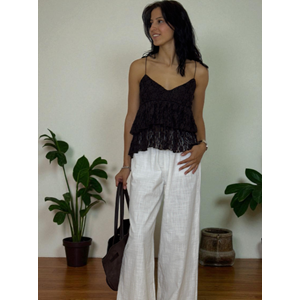 Dantelli Askılı Kahverengi Bluz