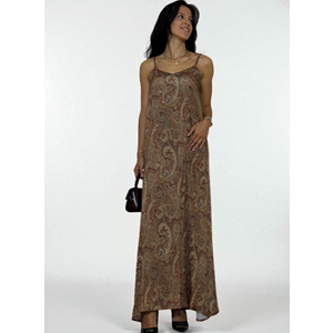 Desenli Askılı Uzun Elbise