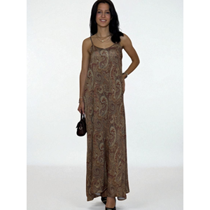 Desenli Askılı Uzun Elbise