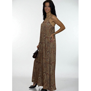 Desenli Askılı Uzun Elbise