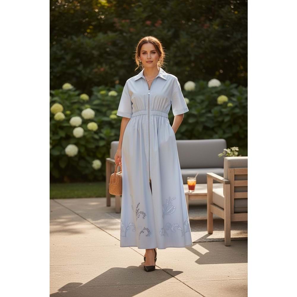 Mavi Uzun Gömlek Elbise