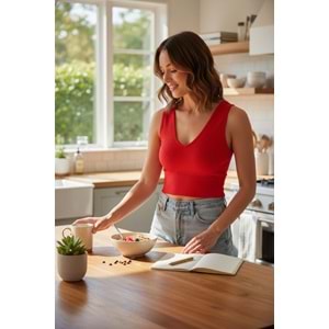 Oranj V Yaka Dekolteli Bluz