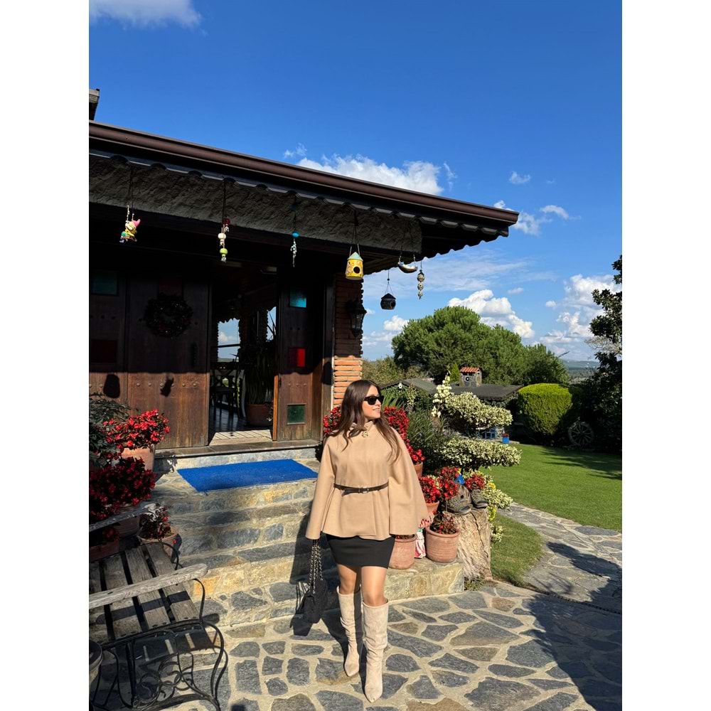 Açık Camel Kemerli Gold Tokalı Panço