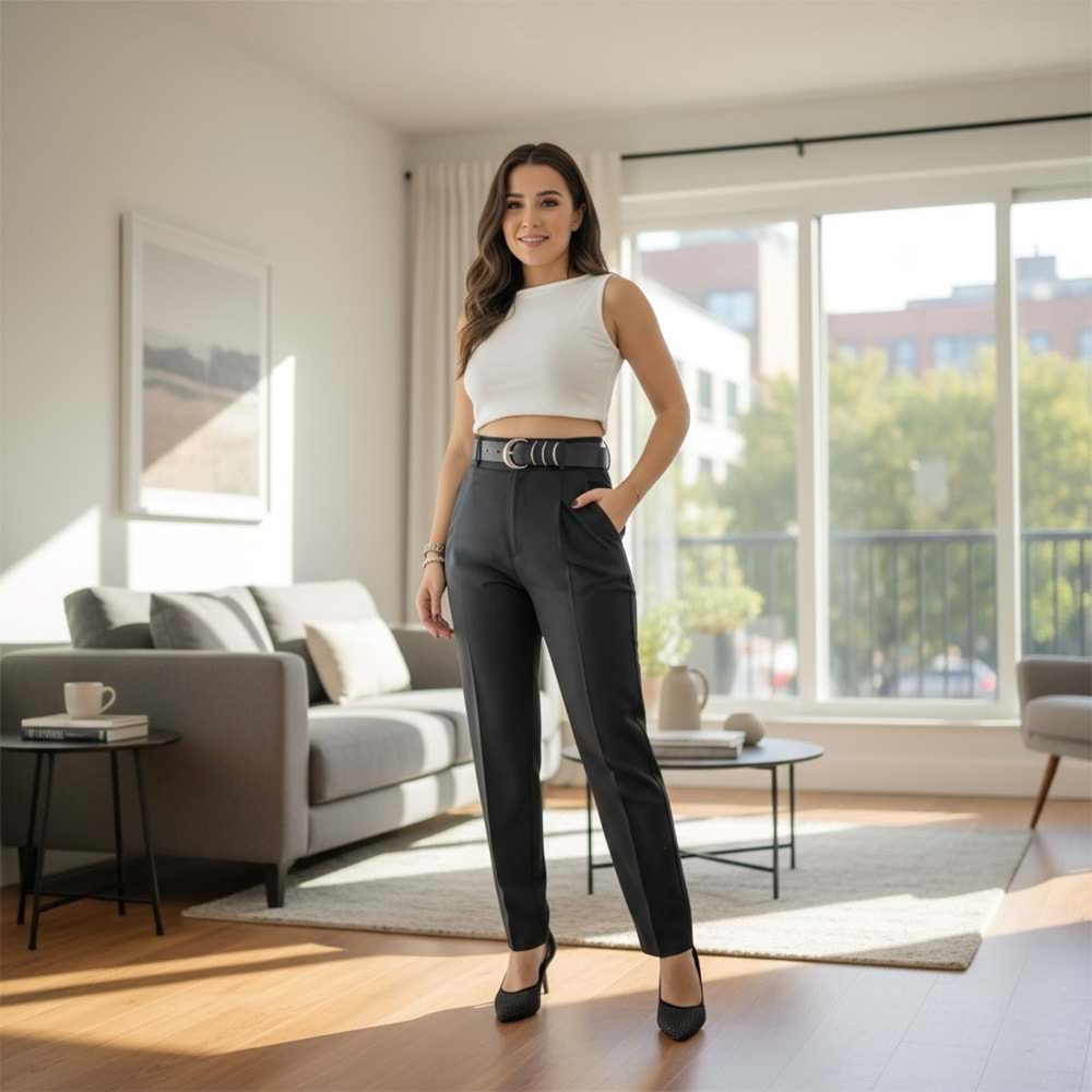 Koyu Kahve Kemerli Pantolon