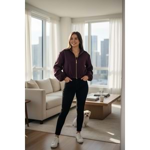 Mürdüm Altın Fermuarlı Bomber Ceket