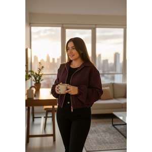 Mürdüm Altın Fermuarlı Bomber Ceket