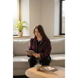 Mürdüm Altın Fermuarlı Bomber Ceket