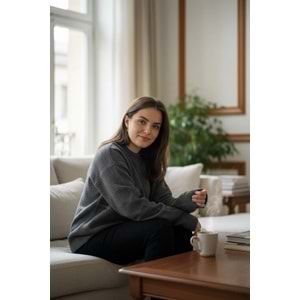 Antrasit Bisiklet Yaka Uzun Kazak